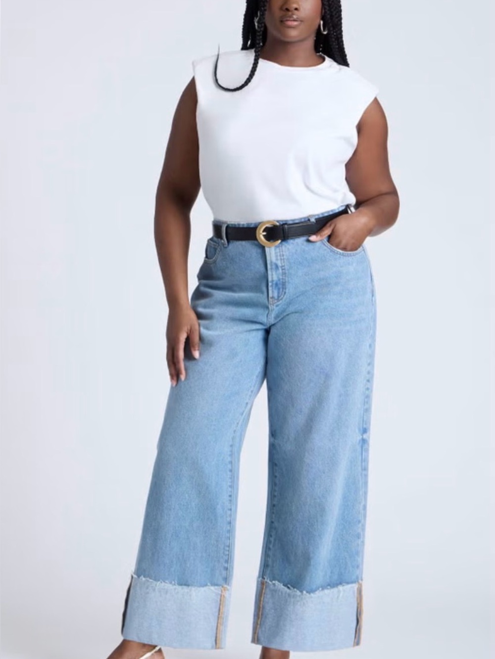 Wide-Leg Light Wash Tall Cuff Jeans